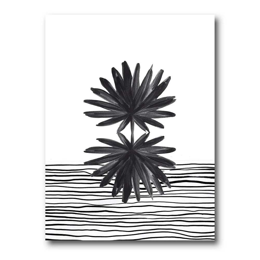 Toile « Black and White Tropical Leaf on Striped II »