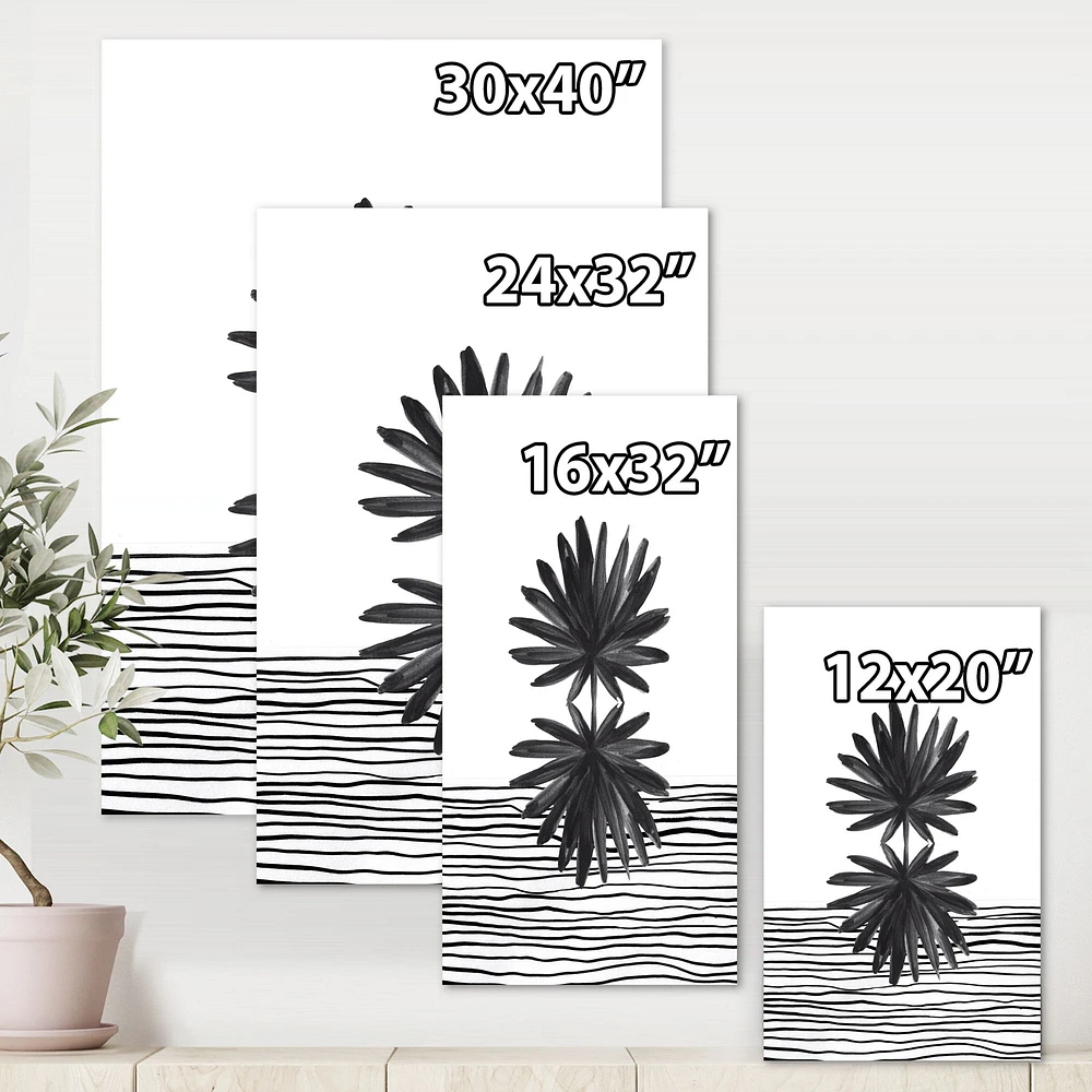 Black and White Tropical Leaf on Striped II  Wall Art