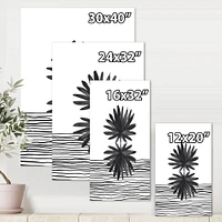 Black and White Tropical Leaf on Striped II  Wall Art