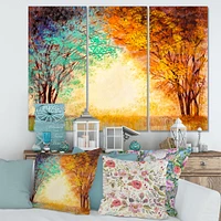 Alley Through The Park in Autumn Sunset Canvas Wall Art - 3 Panels