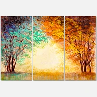 Alley Through The Park in Autumn Sunset Canvas Wall Art - 3 Panels