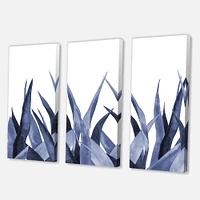 Navy Blue Agave Leaves Canvas Wall Art Panels