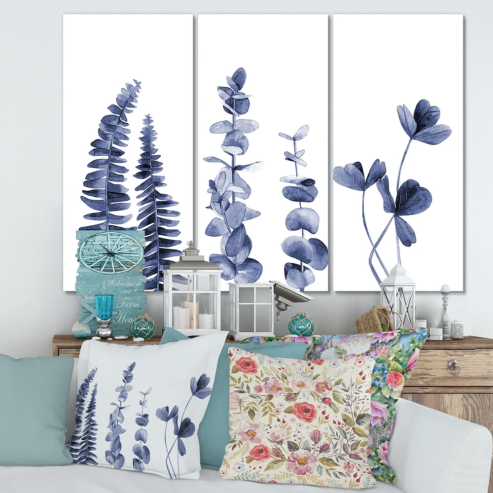 Panneaux de toile imprimée « Navy Blue Eucalyptus I »