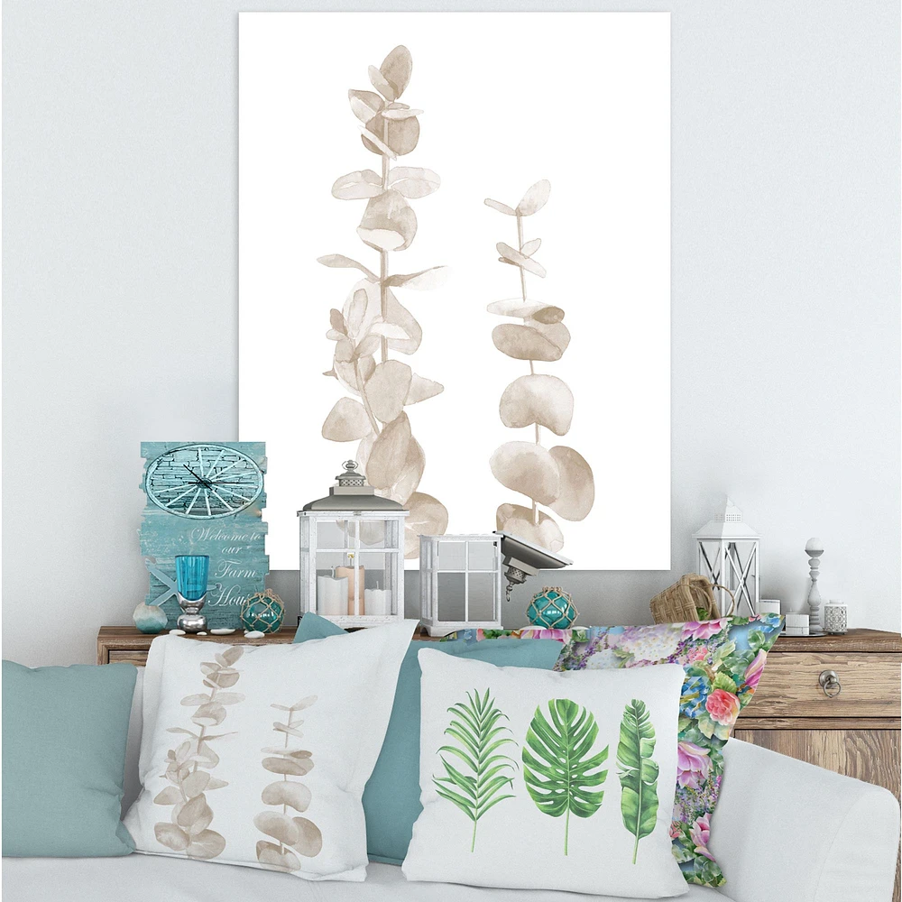 Beige Eucalyptus Branches on White  Wall Art