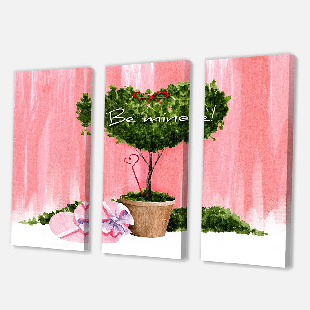 Heart Shaped Valentine House Plant Canvas Wall Art - 3 Panels