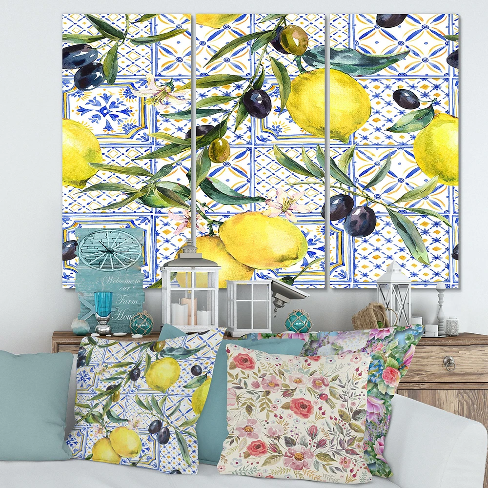 Lemon Ornament on Blue al Pattern III  Canvas Wall Art