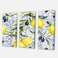 Lemon Ornament on Blue al Pattern III  Canvas Wall Art