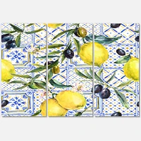 Lemon Ornament on Blue al Pattern III  Canvas Wall Art