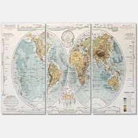 Ancient Map of The World II Canvas Wall Art - 3 Panels