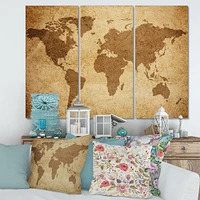 Ancient Map of The World V Canvas Wall Art - 3 Panels