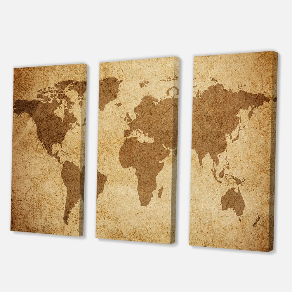 Ancient Map of The World V Canvas Wall Art - 3 Panels