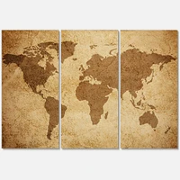 Ancient Map of The World V Canvas Wall Art - 3 Panels