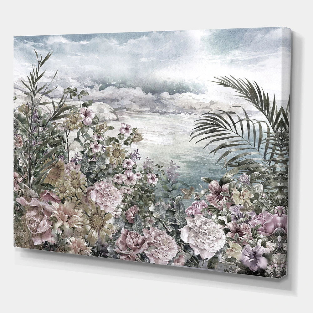 Retro Flowers by The Sea Side  Wall Art