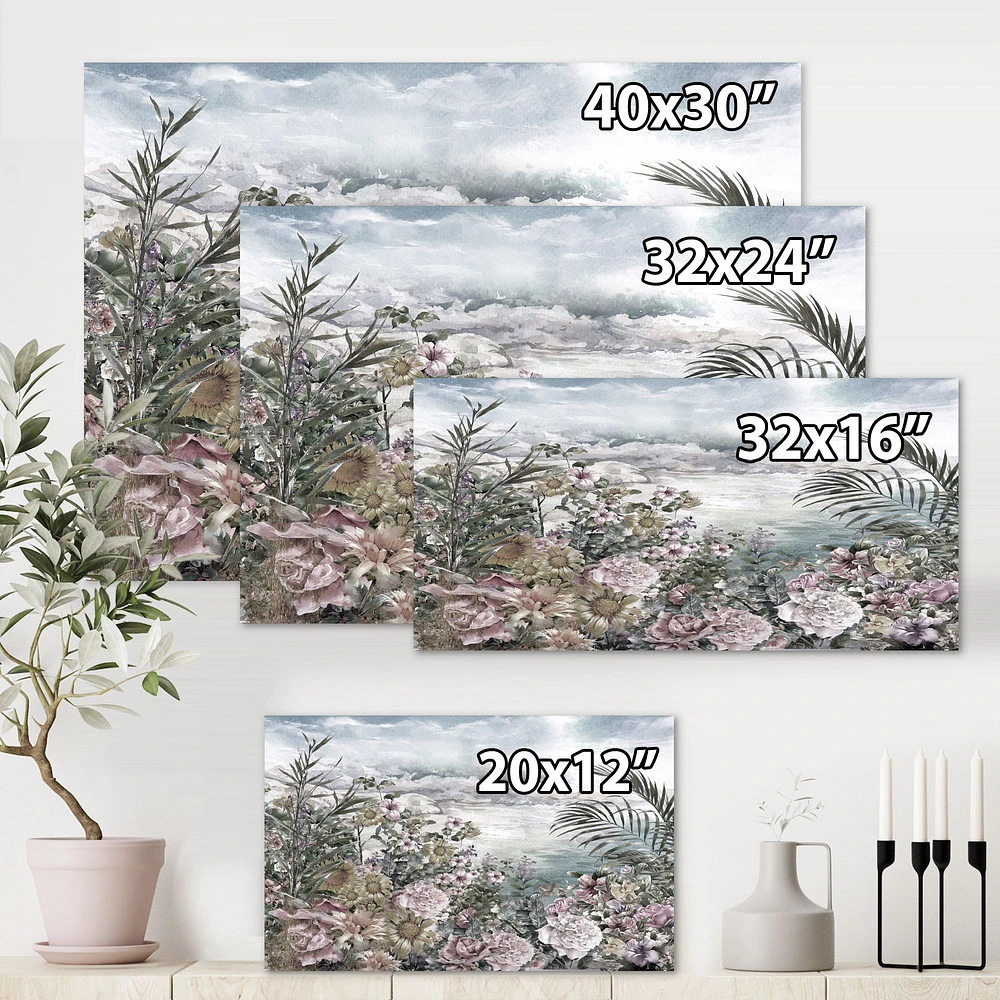 Retro Flowers by The Sea Side  Wall Art