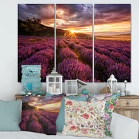 Sunrise & Dramatic Clouds Over Lavender Field IV Canvas Wall Art - 3 Panels