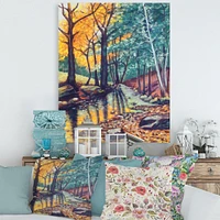 Landscape with River Autumn Forest Sunset  Wall Art