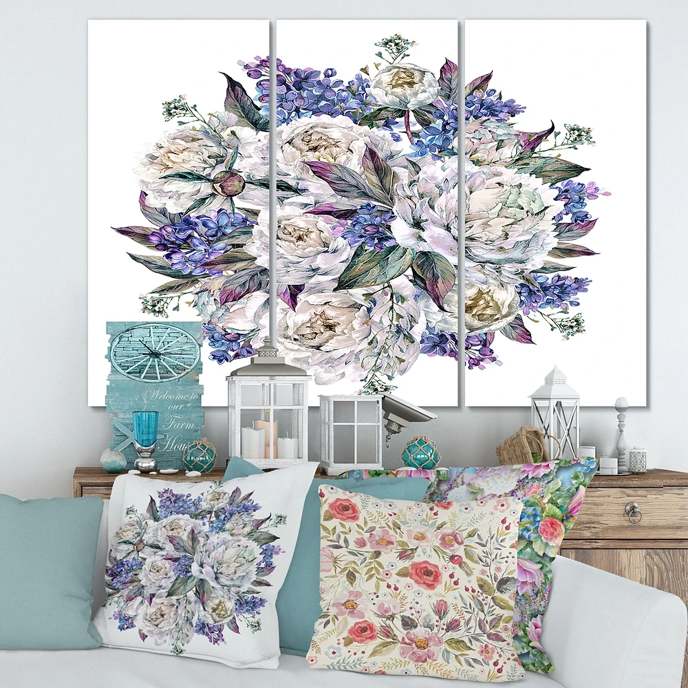 Bouquet Peonies in White and Blue  Canvas Wall Art