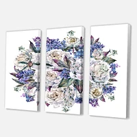 Bouquet Peonies in White and Blue  Canvas Wall Art