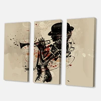 Woman Playing Jazz Trumpet Canvas Wall Art - 3 Panels