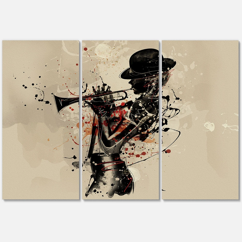 Woman Playing Jazz Trumpet Canvas Wall Art - 3 Panels