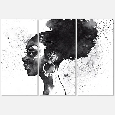 Monochrome Portrait of African American Woman I Canvas Wall Art - 3 Panels