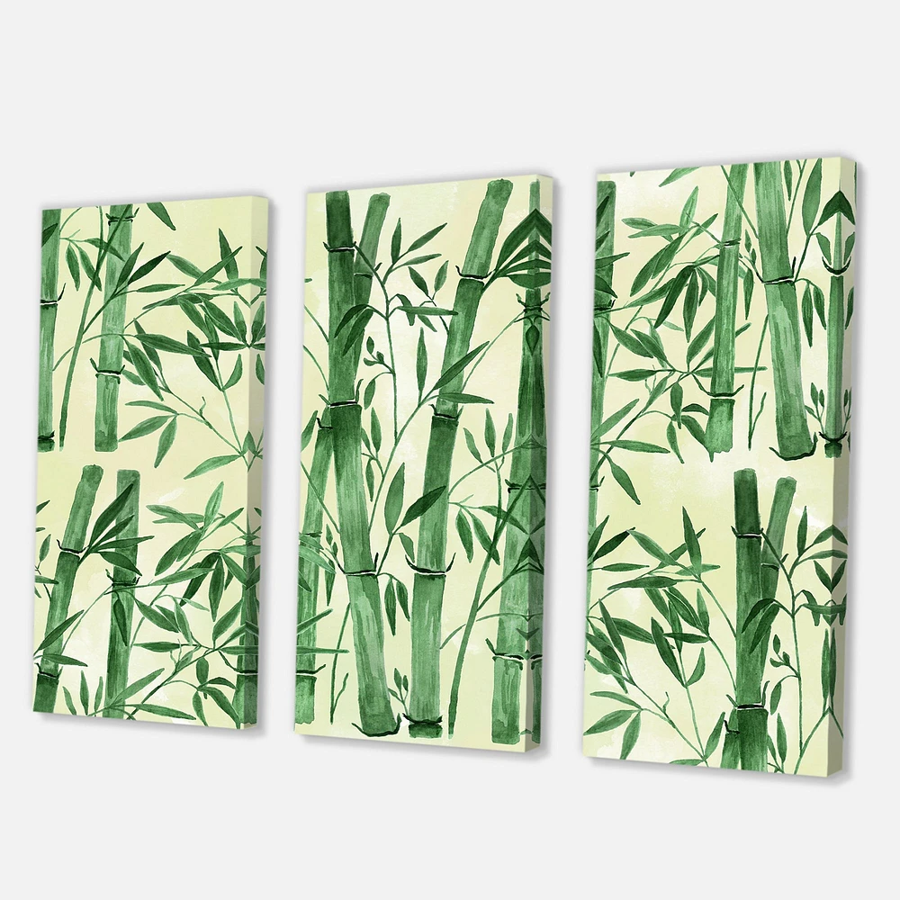 Bamboo Branches in The Forest I Canvas Wall Art - 3 Panels