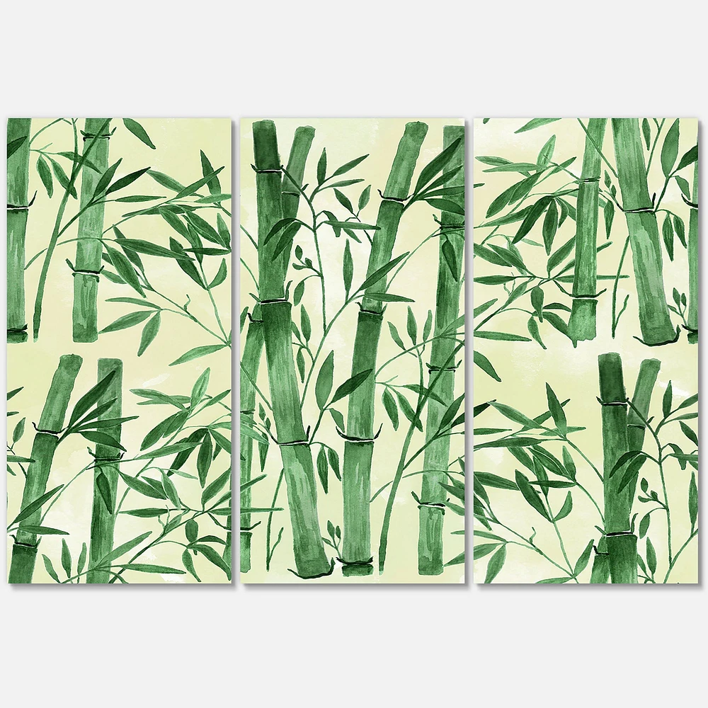 Bamboo Branches in The Forest I Canvas Wall Art - 3 Panels