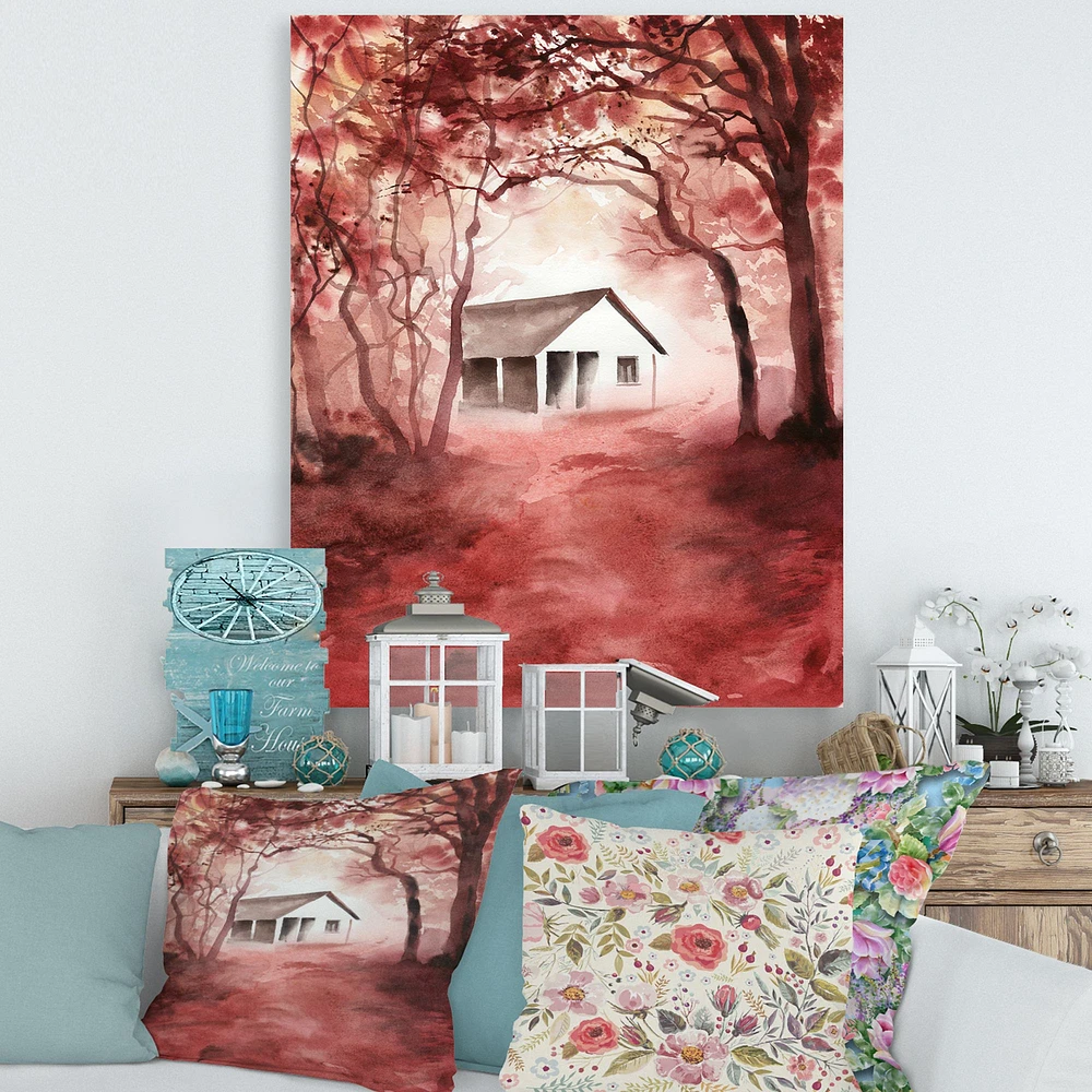 House Red Autumn Woods  Wall Art