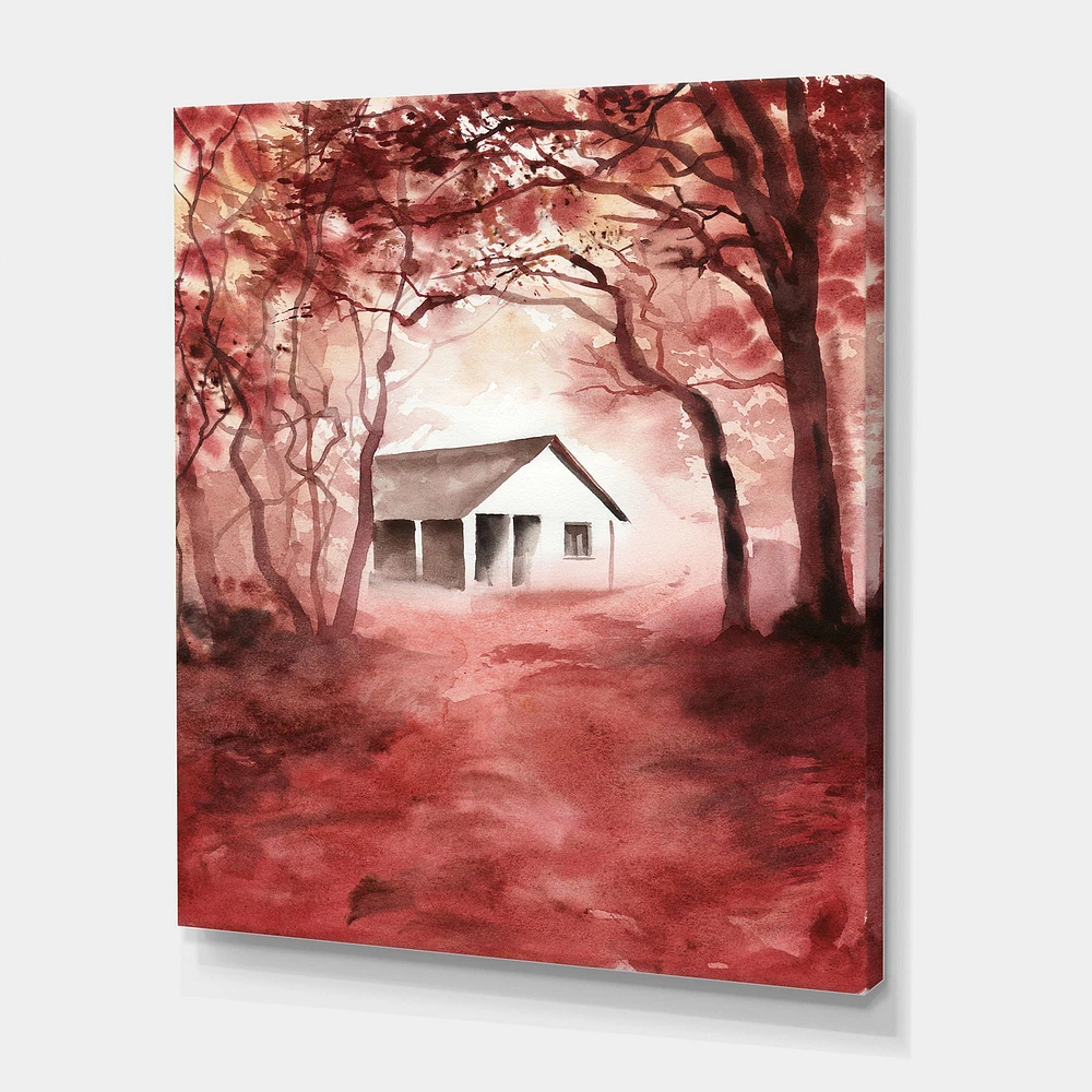 House Red Autumn Woods  Wall Art