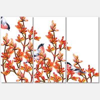 Toile « Flock of Bullfinches Birds on Orange Branches