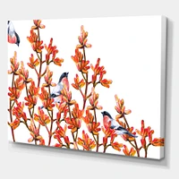 Toile « Flock of Bullfinches Birds on Orange Branches