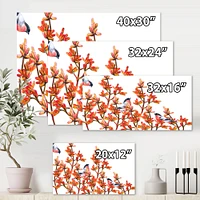 Flock of Bullfinches Birds on Orange Branches Wall Art