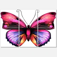 Bright Pink Butterfly Portrait Canvas Wall Art - 3 Panels