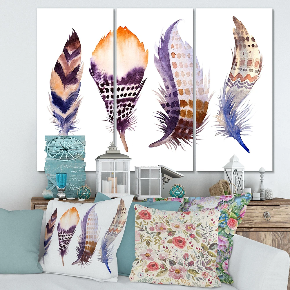 Purple Boho Feathers  Canvas Wall Art