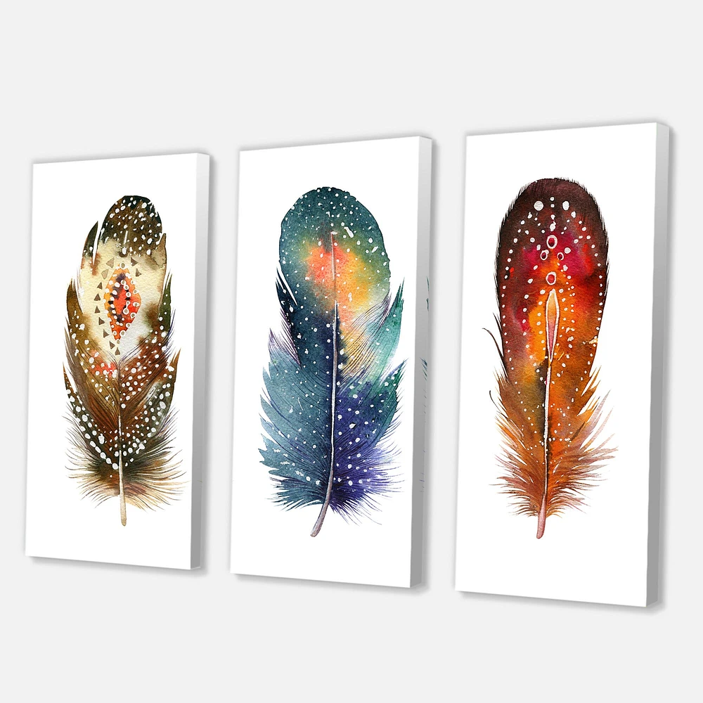 Colourful Boho Feather Set IX  Canvas Wall Art