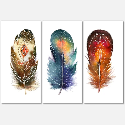 Colourful Boho Feather Set IX  Canvas Wall Art