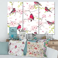 Toile « Red Bullfinches on Magnolia Tree