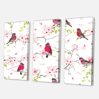 Red Bullfinches on Magnolia Tree  Canvas Wall Art