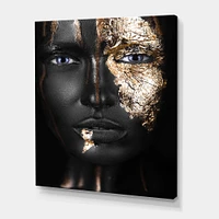 Portrait of A Afro American Girl with Gold Makeup  Wall Art