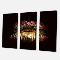 Sexy Golden Metallized Female Lips IV Canvas Wall Art - 3 panels