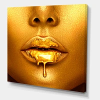 Gold Paint Drips From Sexy Woman Lips  Wall Art