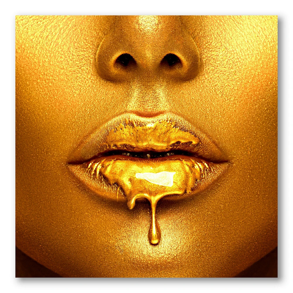 Gold Paint Drips From Sexy Woman Lips  Wall Art