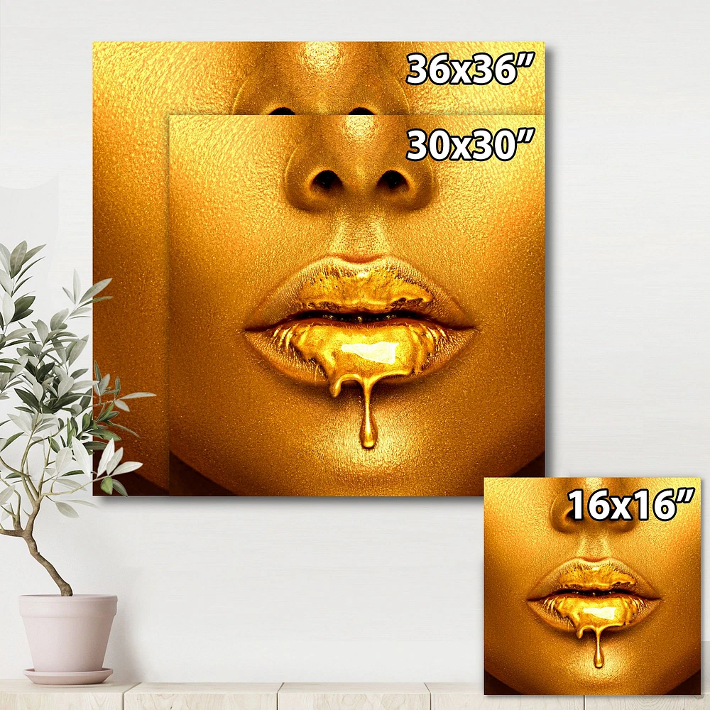 Gold Paint Drips From Sexy Woman Lips  Wall Art