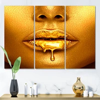 Gold Paint Drips From Sexy Woman Lips   Canvas Wall Art