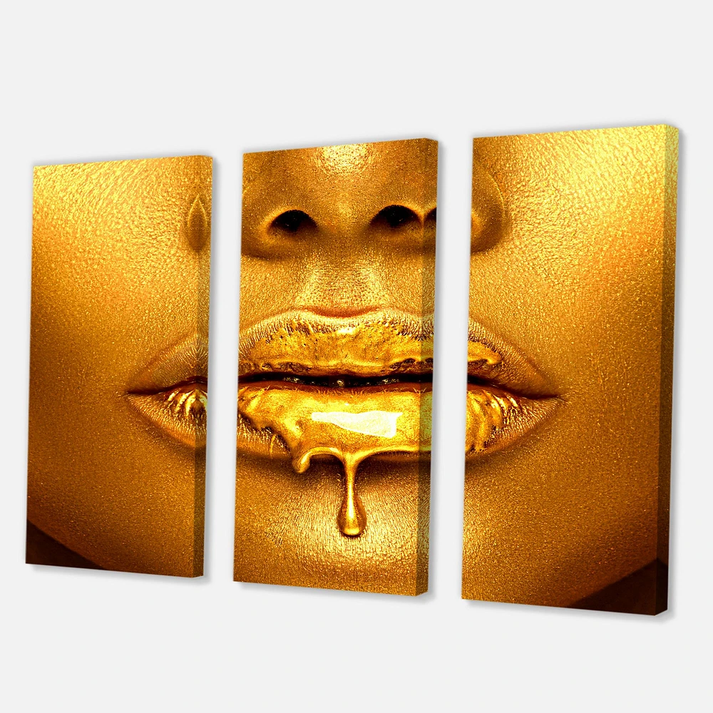 Gold Paint Drips From Sexy Woman Lips   Canvas Wall Art