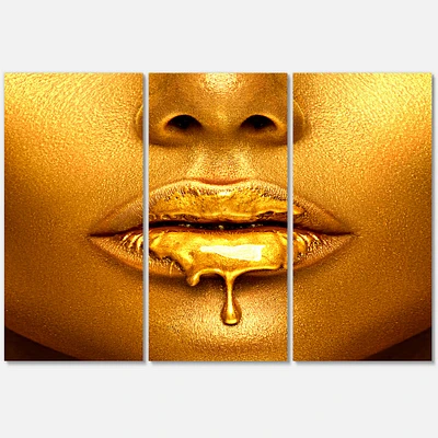 Gold Paint Drips From Sexy Woman Lips   Canvas Wall Art