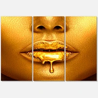 Gold Paint Drips From Sexy Woman Lips   Canvas Wall Art