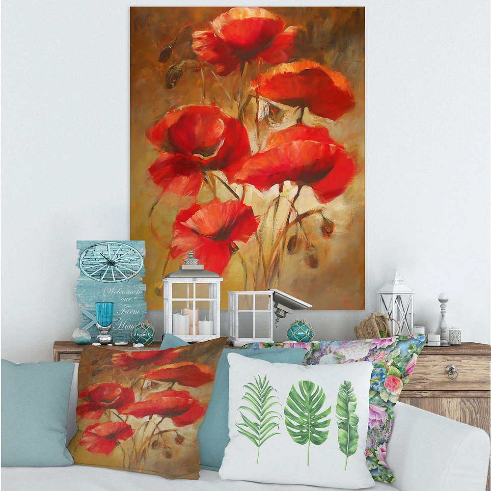 Red Blossoming Poppies IV  Wall Art