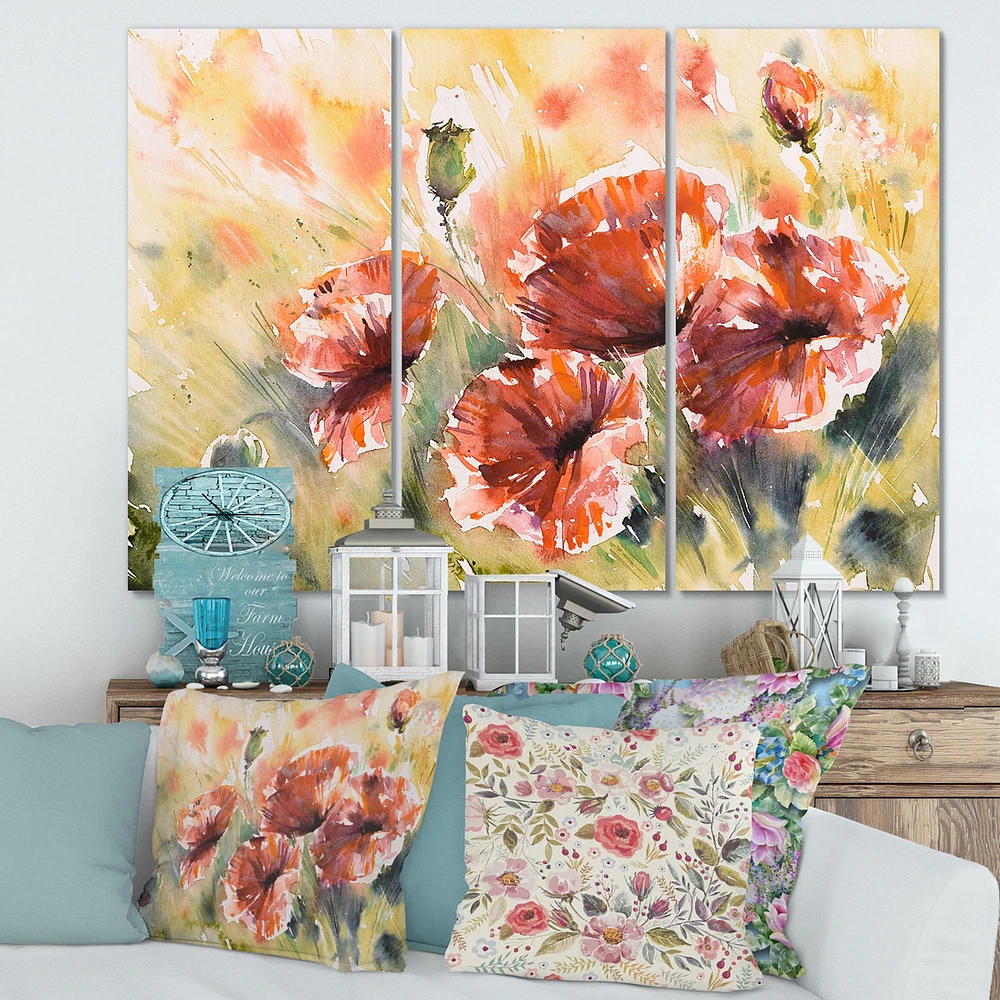 Red Poppy on A Field  Canvas Wall Art