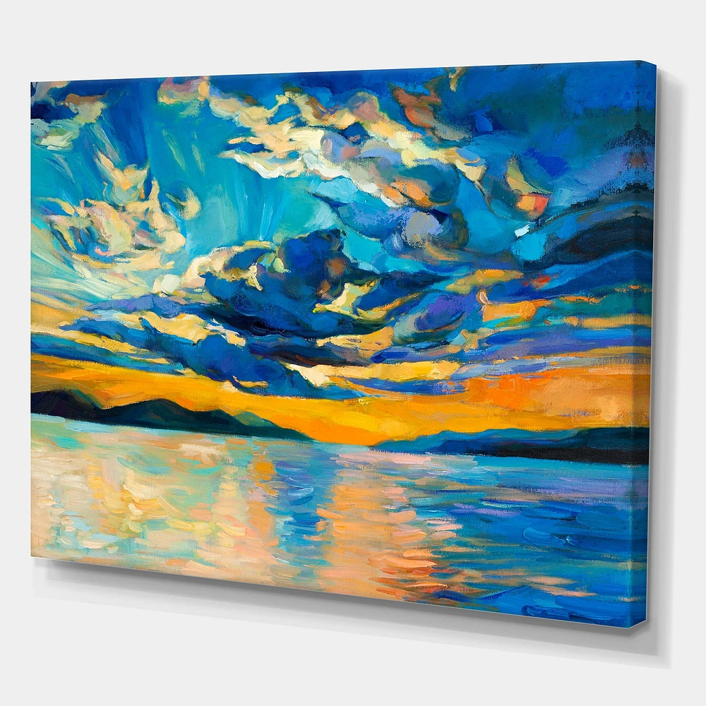 Cloudy Wide Open Sunset Over Ocean Horizon  Wall Art